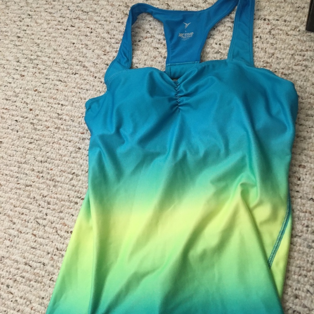 Old Navy Blue and Yellow Gradient Active Tank Top
